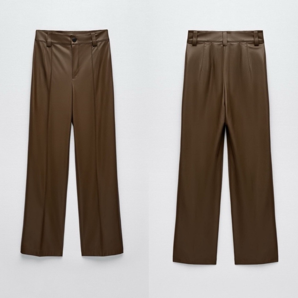 Zara The Francoise Brown Faux Leather Pants